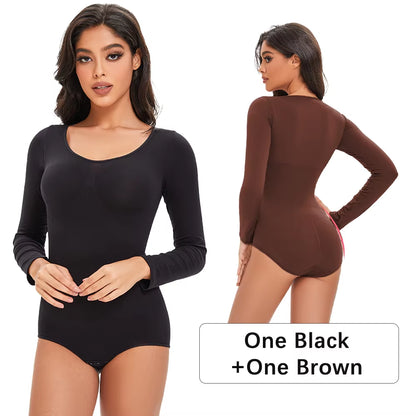 Elevate Your Confidence with Our Seamless Open Crotch Bodysuit - Long Sleeve Body Shaper for a Flawless Figure