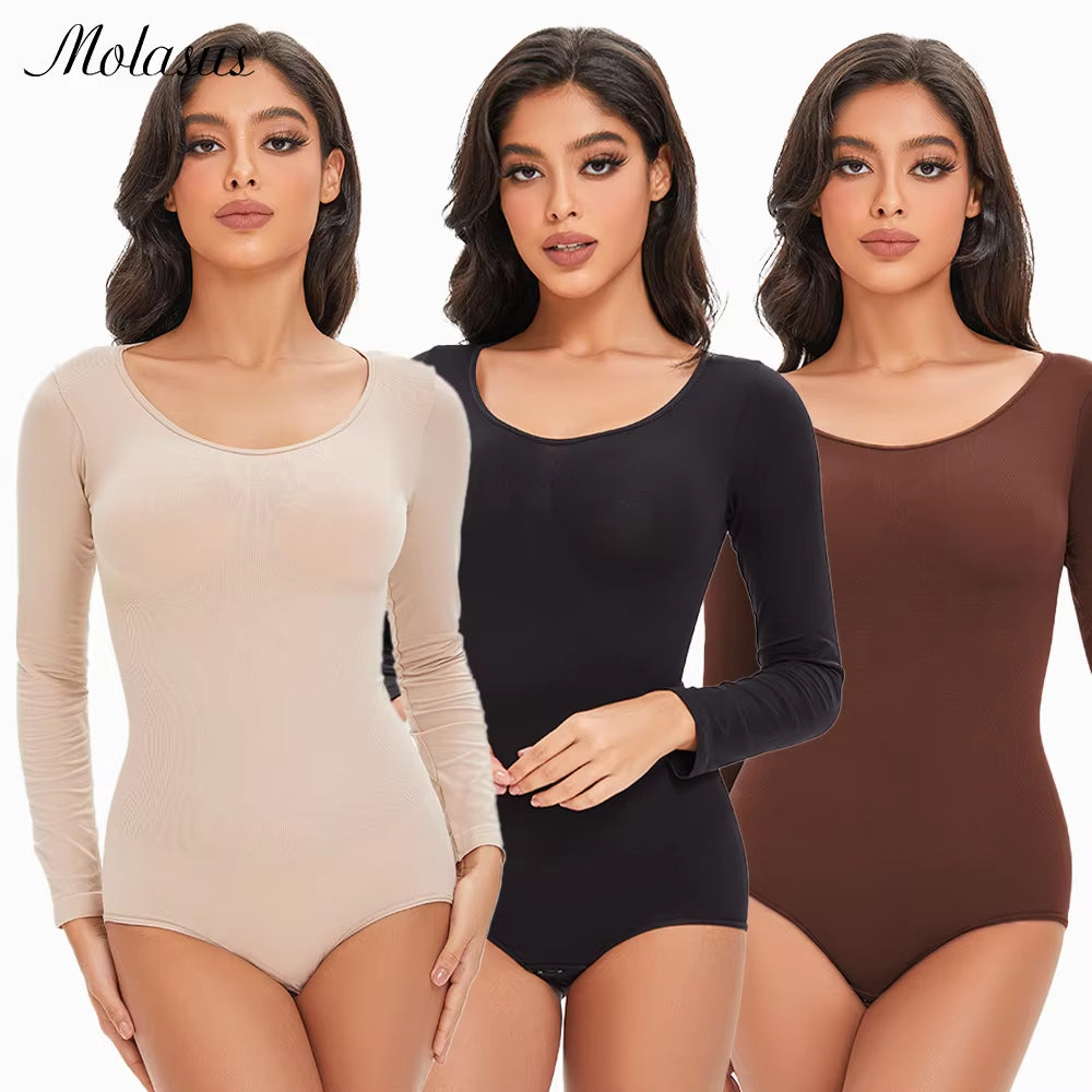Elevate Your Confidence with Our Seamless Open Crotch Bodysuit - Long Sleeve Body Shaper for a Flawless Figure