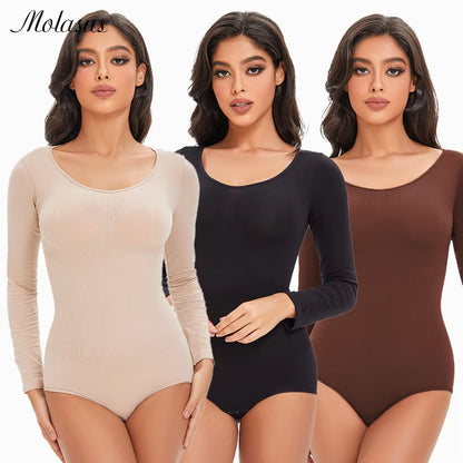 Elevate Your Confidence with Our Seamless Open Crotch Bodysuit - Long Sleeve Body Shaper for a Flawless Figure