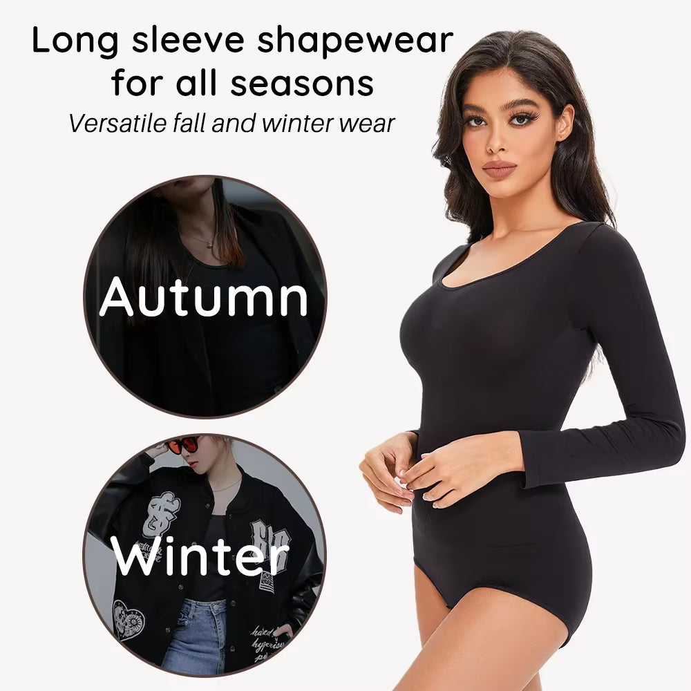 Elevate Your Confidence with Our Seamless Open Crotch Bodysuit - Long Sleeve Body Shaper for a Flawless Figure