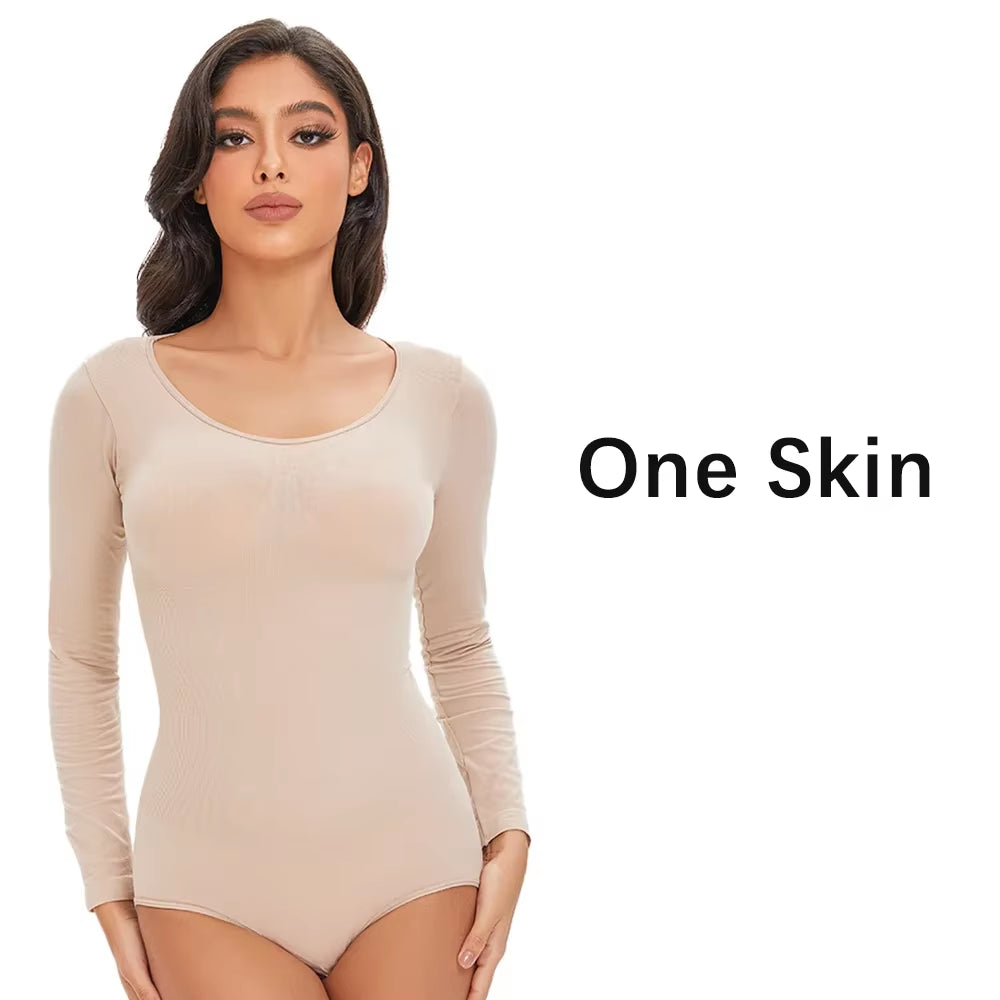 Elevate Your Confidence with Our Seamless Open Crotch Bodysuit - Long Sleeve Body Shaper for a Flawless Figure