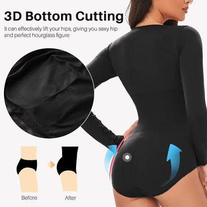 Elevate Your Confidence with Our Seamless Open Crotch Bodysuit - Long Sleeve Body Shaper for a Flawless Figure