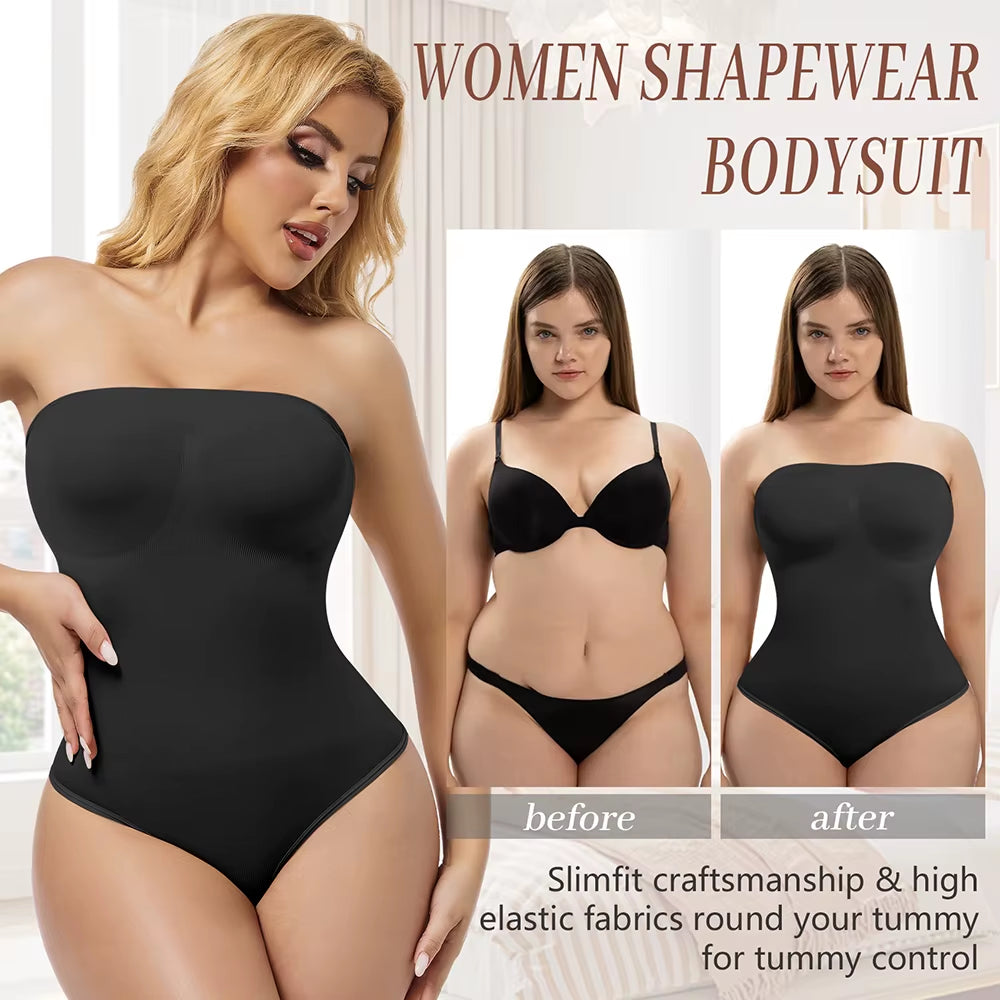 Sculpt & Shine: Women's Tummy Control Bodysuit - Versatile Sleeveless, Strapless, and Backless Shaper for Ultimate Confidence