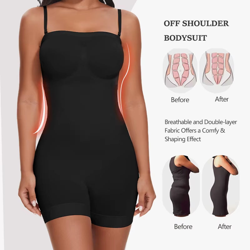 Transform Your Silhouette with Our Strapless Off-Shoulder Bodysuit Shapewear - Tummy Control & Adjustable Comfort for Every Occasion