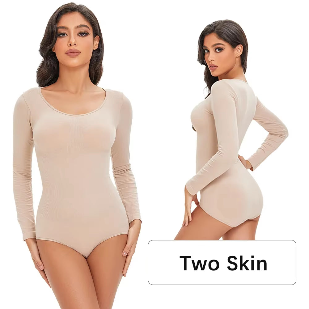 Elevate Your Confidence with Our Seamless Open Crotch Bodysuit - Long Sleeve Body Shaper for a Flawless Figure