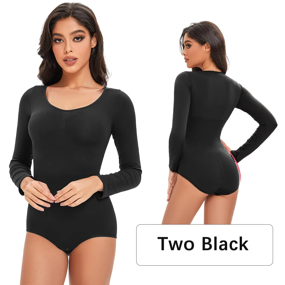 Elevate Your Confidence with Our Seamless Open Crotch Bodysuit - Long Sleeve Body Shaper for a Flawless Figure