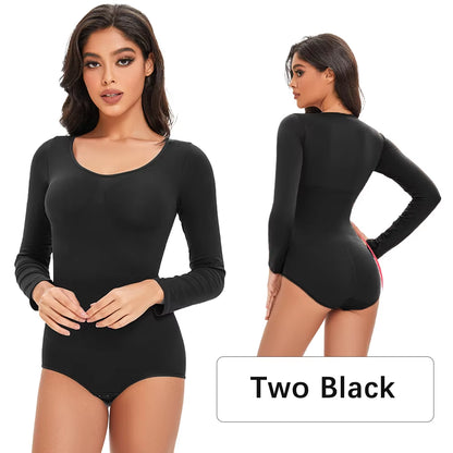 Elevate Your Confidence with Our Seamless Open Crotch Bodysuit - Long Sleeve Body Shaper for a Flawless Figure