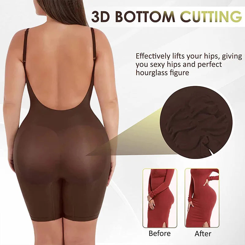 Transform Your Silhouette with Our New Full Coverage Thigh Slimming Bodysuit - The Ultimate Backless Shapewear for Women