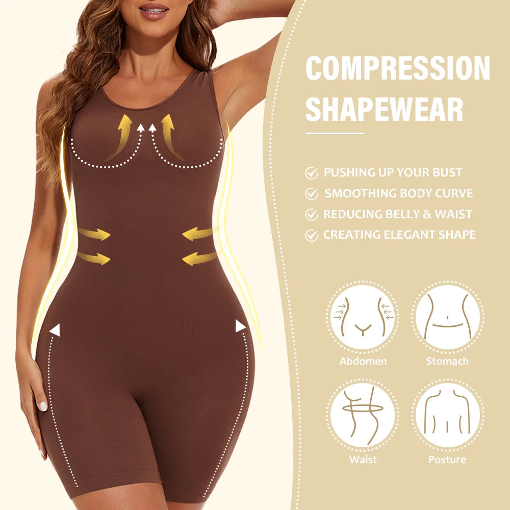 Elevate Your Silhouette with POKARLA Sexy Full Coverage Bodysuit Shapewear - Seamless Thigh Slimming Jumpsuit for Ultimate Comfort and Style