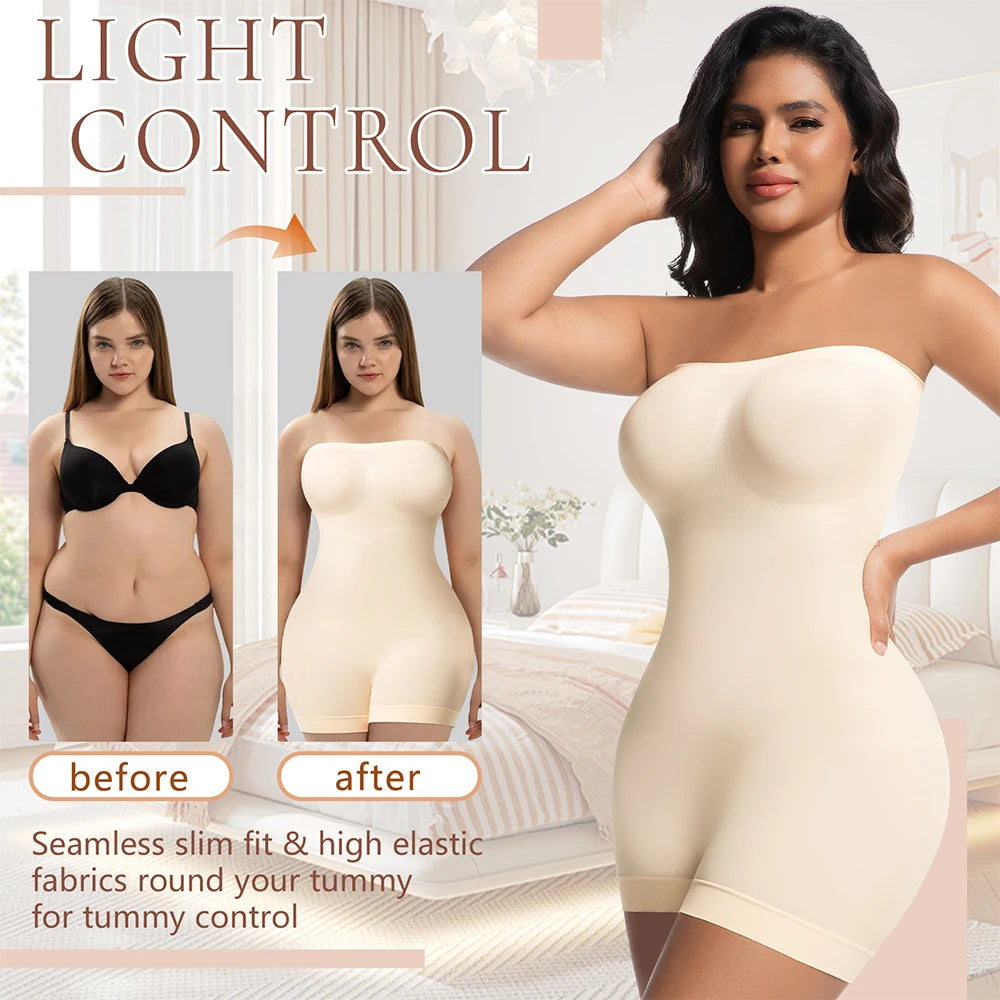 Elevate Your Curves with Our Women’s Strapless Shapewear Bodysuit – Ultimate Tummy Control & Butt Lifting Body Shaper!