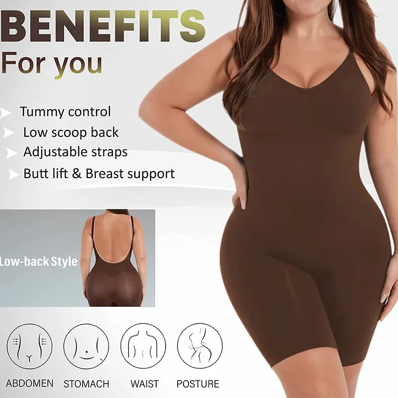 Transform Your Silhouette with Our New Full Coverage Thigh Slimming Bodysuit - The Ultimate Backless Shapewear for Women