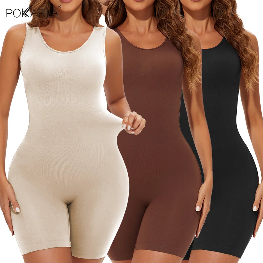 Elevate Your Silhouette with POKARLA Sexy Full Coverage Bodysuit Shapewear - Seamless Thigh Slimming Jumpsuit for Ultimate Comfort and Style
