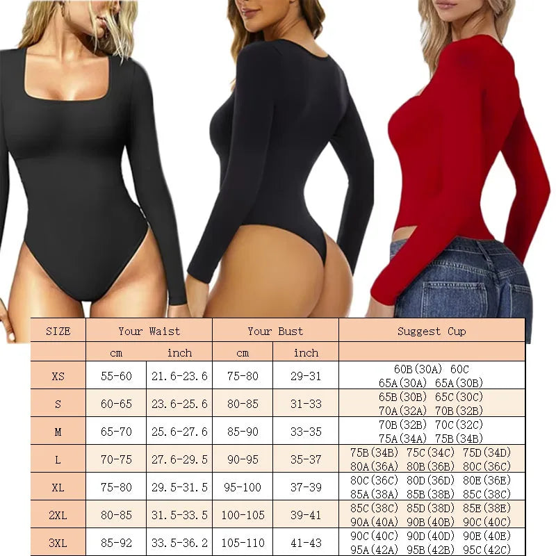 Transform Your Silhouette with the GUUDIA Open Crotch Big U Neck Seamless Bodysuit - Long Sleeve Tummy Control Shapewear