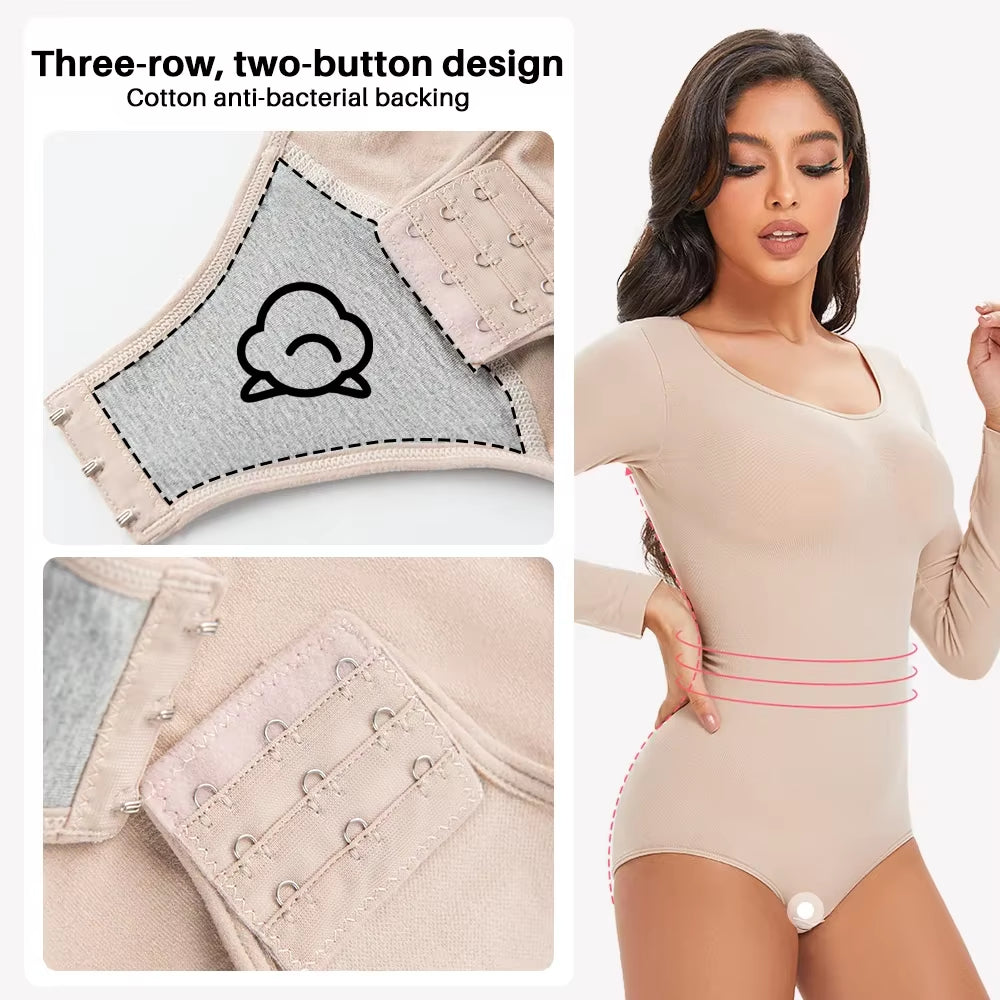 Elevate Your Confidence with Our Seamless Open Crotch Bodysuit - Long Sleeve Body Shaper for a Flawless Figure