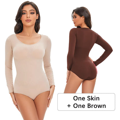 Elevate Your Confidence with Our Seamless Open Crotch Bodysuit - Long Sleeve Body Shaper for a Flawless Figure