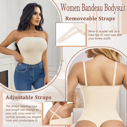 Sculpt & Shine: Women's Tummy Control Bodysuit - Versatile Sleeveless, Strapless, and Backless Shaper for Ultimate Confidence